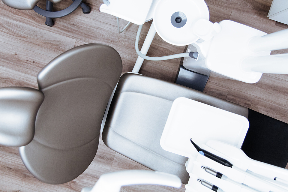 Photo of a dental chair from above
